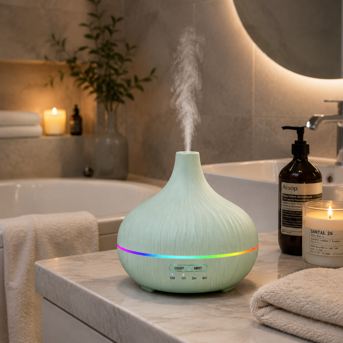 AROMA BLIDF Wood Grain Essential Oil Aroma Diffuser with LED Light